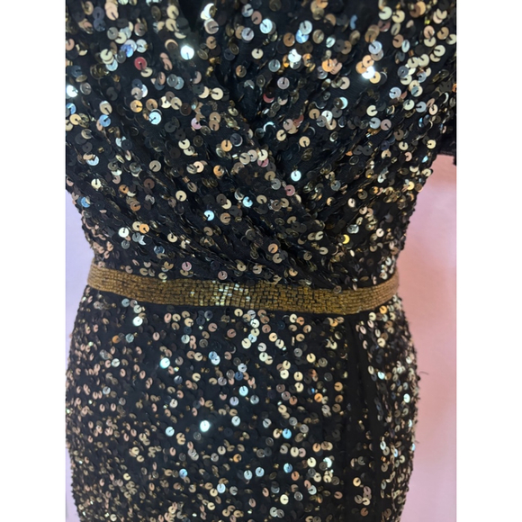 Women's Mac Duggal Dress Black Gold Size 6 - Picture 5 of 8